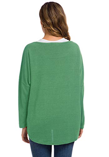 UGET Women's Oversized Baggy Off Shoulder Long Batwing Sleeve Loose Fitting Pullover Casual Comfy Fall T-Shirt Sweaters Tops XX-Large Light Green X-Large Light Green