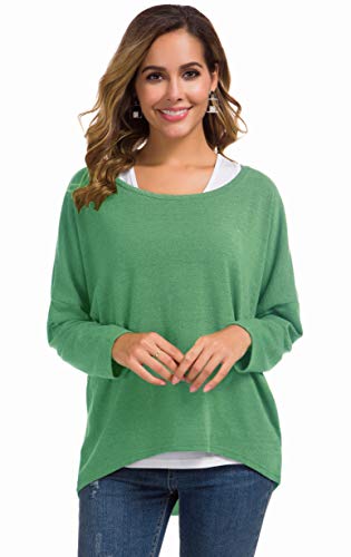 UGET Women's Oversized Baggy Off Shoulder Long Batwing Sleeve Loose Fitting Pullover Casual Comfy Fall T-Shirt Sweaters Tops XX-Large Light Green X-Large Light Green