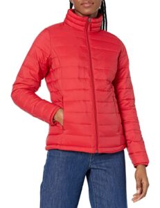 amazon essentials women's lightweight long-sleeve water-resistant puffer jacket (available in plus size), red, x-large