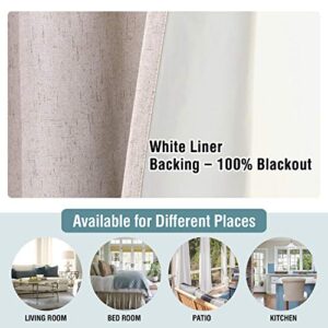 Linen Blackout Curtains 108 Inches Long 100% Absolutely Blackout Thermal Insulated Textured Linen Look Curtain Draperies Anti-Rust Grommet, Energy Saving with White Liner, 2 Panels, Natural