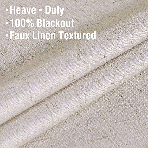Linen Blackout Curtains 108 Inches Long 100% Absolutely Blackout Thermal Insulated Textured Linen Look Curtain Draperies Anti-Rust Grommet, Energy Saving with White Liner, 2 Panels, Natural