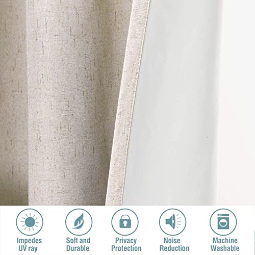 Linen Blackout Curtains 108 Inches Long 100% Absolutely Blackout Thermal Insulated Textured Linen Look Curtain Draperies Anti-Rust Grommet, Energy Saving with White Liner, 2 Panels, Natural