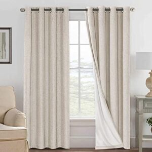 linen blackout curtains 84 inches long 100% absolutely blackout thermal insulated textured linen look curtain draperies anti-rust grommet, energy saving with white liner, 2 panels, natural