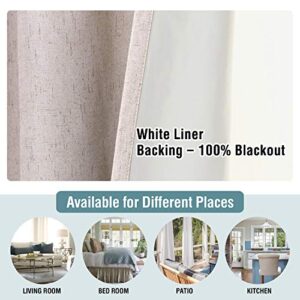 Linen Blackout Curtains 84 Inches Long 100% Absolutely Blackout Thermal Insulated Textured Linen Look Curtain Draperies Anti-Rust Grommet, Energy Saving with White Liner, 2 Panels, Natural