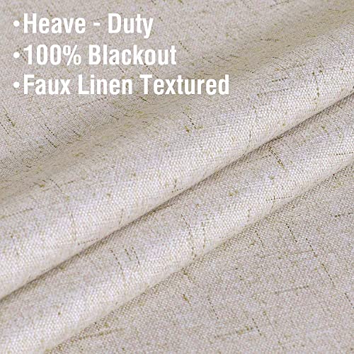 Linen Blackout Curtains 84 Inches Long 100% Absolutely Blackout Thermal Insulated Textured Linen Look Curtain Draperies Anti-Rust Grommet, Energy Saving with White Liner, 2 Panels, Natural