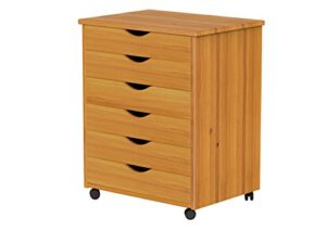 adeptus original roll cart, solid wood, 6 drawer extra wide drawers roll carts, medium pine