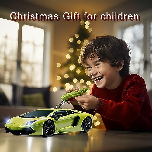 QUN FENG RC Car 1:18 Lamborghini Aventador 2.4 G Radio Remote Control, Electric, Sport Racing Hobby Toy Car Grade Licensed Model Vehicle for Kids Boys and Girls Best Gift (Green)