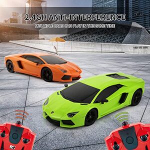 QUN FENG RC Car 1:18 Lamborghini Aventador 2.4 G Radio Remote Control, Electric, Sport Racing Hobby Toy Car Grade Licensed Model Vehicle for Kids Boys and Girls Best Gift (Green)