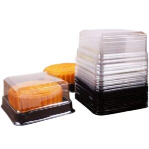 50 pack black bottom clear cover plastic mini cake box - muffin box - moon cake box - mung bean cake snow mei niang box（bottom 2 1/2 inch x high 1-1/2 inch）