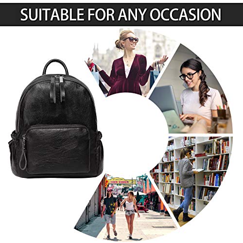 VASCHY Mini Backpack Purse, Cute Faux Leather Small Backpack Purse for Women with Double Compartment Black