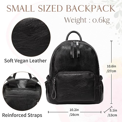 VASCHY Mini Backpack Purse, Cute Faux Leather Small Backpack Purse for Women with Double Compartment Black