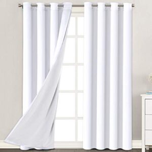 h.versailtex white blackout curtains 96 inches long (2 layers) light blocking lined window curtain draperies for bedroom thermal insulated soft thick silky grommet 2 panels, white with white liner