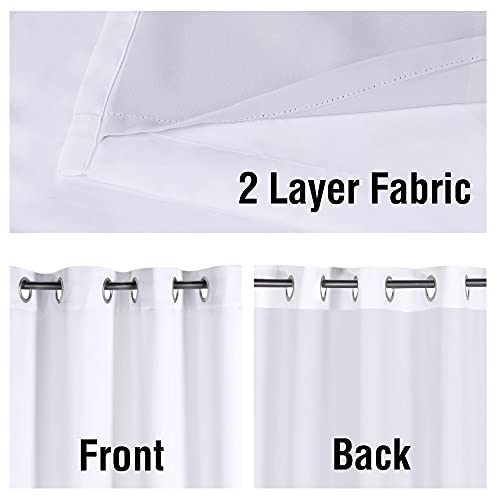 H.VERSAILTEX White Blackout Curtains 96 Inches Long (2 Layers) Light Blocking Lined Window Curtain Draperies for Bedroom Thermal Insulated Soft Thick Silky Grommet 2 Panels, White with White Liner