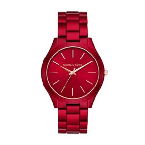 michael kors women's slim runway quartz watch with stainless-steel-plated strap, red, 20 (model: mk3895)