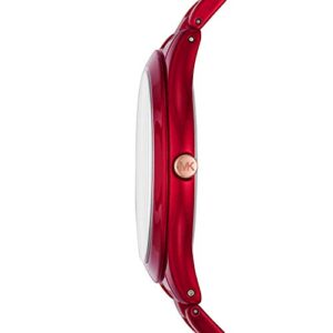 Michael Kors Women's Slim Runway Quartz Watch with Stainless-Steel-Plated Strap, Red, 20 (Model: MK3895)