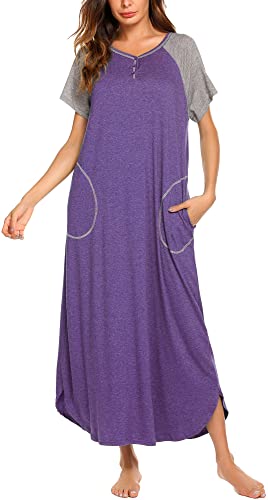 Ekouaer Womens Sleepshirts Long Night Gown Sleepwear (A-purple, XX-Large)