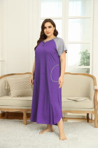 Ekouaer Womens Sleepshirts Long Night Gown Sleepwear (A-purple, XX-Large)