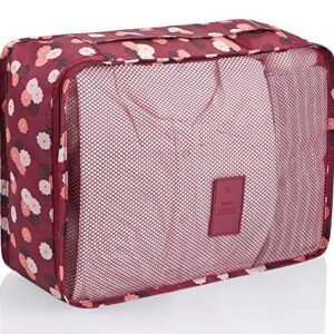 Travel Cubes,Mossio 7 Piece Compact Carry On Luggage Organizer Value Folders Travel Bag Wine Flower