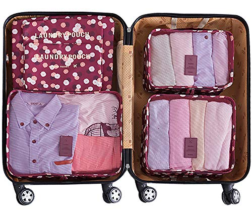 Travel Cubes,Mossio 7 Piece Compact Carry On Luggage Organizer Value Folders Travel Bag Wine Flower