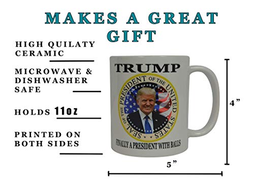 Rogue River Tactical Donald Trump Funny Novelty Coffee Mug - Finally A President with Balls Cup, 11 Oz, White