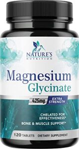 magnesium glycinate 425 mg with calcium - max absorption magnesium tablets for muscle, nerve, bone & heart health support - vegan, non-gmo, gluten free nature's nutrition supplement - 120 tablets