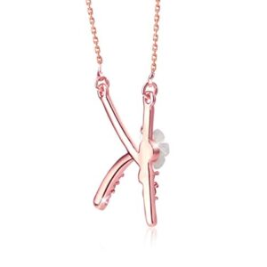 Flower Initial Necklace Amethyst Pink Ruby Red Opal Blue Simulated Pearl Pendant Name Jewelry Made with Swarovski Crystals Rose Gold Plated Anniversary Birthday Gifts for Women Girl,18"+2" (Letter K)