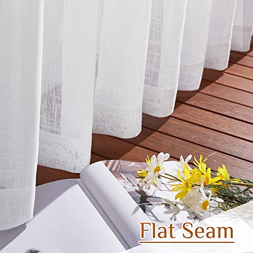 NICETOWN White Sheer Linen Curtains for Living Room, Rod Pocket & Back Tab Sweep to Floor Window Treatments Semi Sheer Drapes Privacy for Patio Door/Hall, 2 Panels, W52 x L95