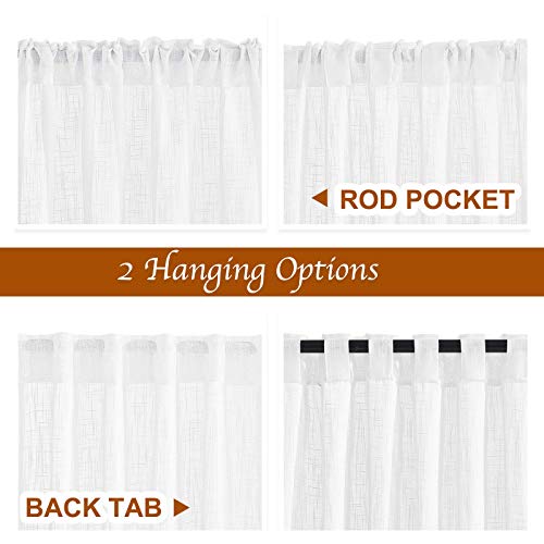 NICETOWN White Sheer Linen Curtains for Living Room, Rod Pocket & Back Tab Sweep to Floor Window Treatments Semi Sheer Drapes Privacy for Patio Door/Hall, 2 Panels, W52 x L95