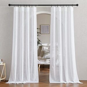 NICETOWN White Sheer Linen Curtains for Living Room, Rod Pocket & Back Tab Sweep to Floor Window Treatments Semi Sheer Drapes Privacy for Patio Door/Hall, 2 Panels, W52 x L95