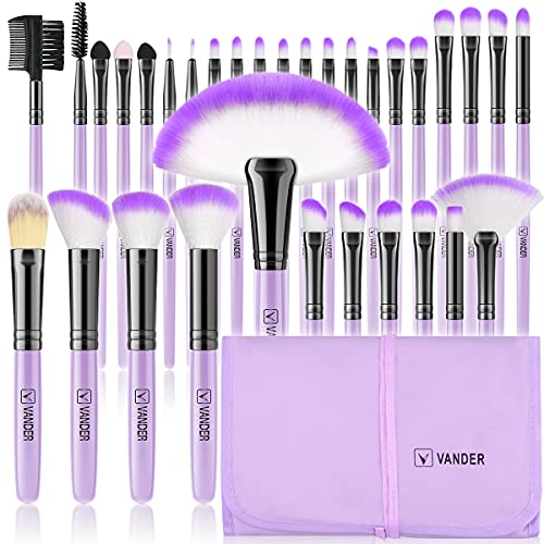 Make up Brushes, VANDER Professional 32pcs Makeup Brush Set, Makeup Brushes Set Foundation Blending Cosmetic Brush Set Kit,Purple