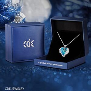 CDE Angel Wing Mom Necklaces for Women Embellished with Austrian Crystals Pendant Necklace Heart Of Ocean Valentine's Day Jewelry Gift for Mom Women Mom Wife Stepmom