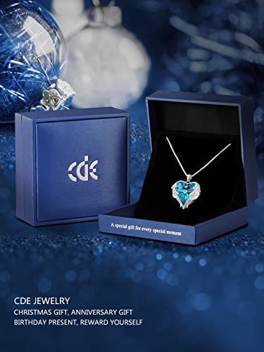 CDE Angel Wing Mom Necklaces for Women Embellished with Austrian Crystals Pendant Necklace Heart Of Ocean Valentine's Day Jewelry Gift for Mom Women Mom Wife Stepmom