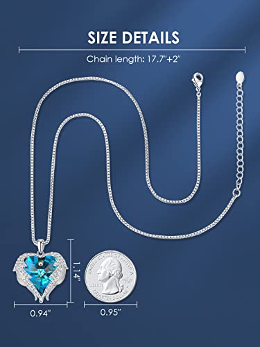 CDE Angel Wing Mom Necklaces for Women Embellished with Austrian Crystals Pendant Necklace Heart Of Ocean Valentine's Day Jewelry Gift for Mom Women Mom Wife Stepmom