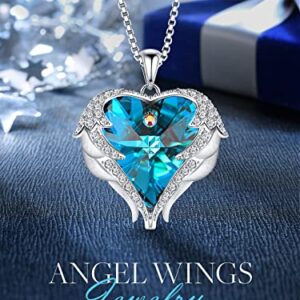 CDE Angel Wing Mom Necklaces for Women Embellished with Austrian Crystals Pendant Necklace Heart Of Ocean Valentine's Day Jewelry Gift for Mom Women Mom Wife Stepmom