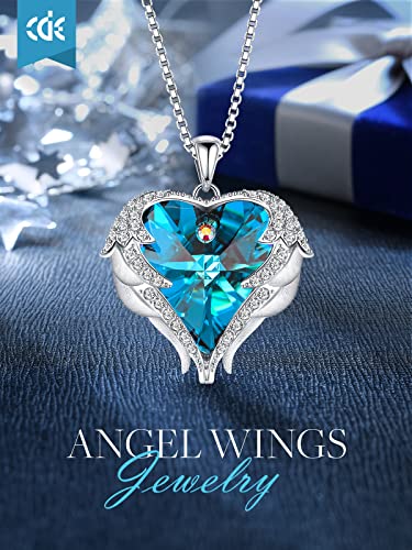 CDE Angel Wing Mom Necklaces for Women Embellished with Austrian Crystals Pendant Necklace Heart Of Ocean Valentine's Day Jewelry Gift for Mom Women Mom Wife Stepmom