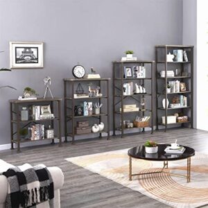 HOMBAZAAR Bookshelf, 4-Tier Vintage Industrial Book Shelf, Rustic Wood and Metal Bookcase and Bookshelves, Free Standing Storage Large Bookshelf for Living Room, Bedroom and Kitchen, Grey Oak