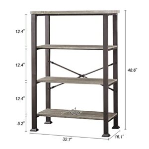 HOMBAZAAR Bookshelf, 4-Tier Vintage Industrial Book Shelf, Rustic Wood and Metal Bookcase and Bookshelves, Free Standing Storage Large Bookshelf for Living Room, Bedroom and Kitchen, Grey Oak