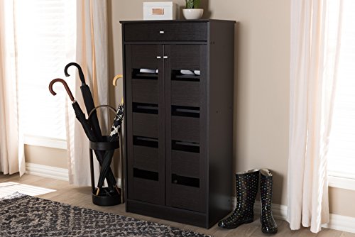 Baxton Studio Oullins Shoe Cabinet, Wenge Dark Brown