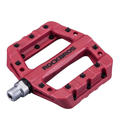 RockBros Lightweight Mountain Bike Pedals Nylon Fiber Bicycle Platform Pedals for BMX MTB 9/16" Red