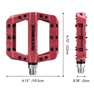 RockBros Lightweight Mountain Bike Pedals Nylon Fiber Bicycle Platform Pedals for BMX MTB 9/16" Red