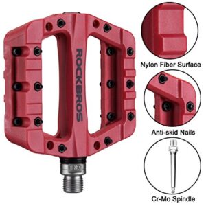 RockBros Lightweight Mountain Bike Pedals Nylon Fiber Bicycle Platform Pedals for BMX MTB 9/16" Red