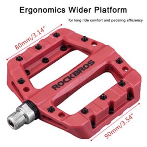 RockBros Lightweight Mountain Bike Pedals Nylon Fiber Bicycle Platform Pedals for BMX MTB 9/16" Red