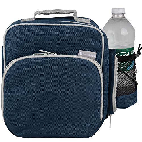 Bentology Insulated Lunch Box w Snack Pocket & Water Bottle Holder - Boys or Kids Lunchbox Tote Keeps Food Hotter or Colder Longer - Reusable Bag Fits Bento Boxes, Ice Packs, Nesting Containers w Lids