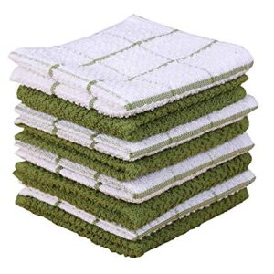 AMOUR INFINI Cotton Terry Kitchen Dish Cloths | Set of 8 | 12 x 12 Inches | Super Soft and Absorbent |100% Cotton Dish Rags | Perfect for Household and Commercial Uses | Green