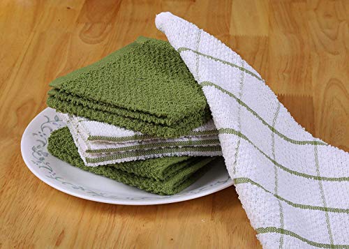 AMOUR INFINI Cotton Terry Kitchen Dish Cloths | Set of 8 | 12 x 12 Inches | Super Soft and Absorbent |100% Cotton Dish Rags | Perfect for Household and Commercial Uses | Green