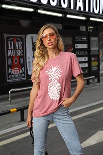 Pineapple Shirt for Women Funny Beach T Shirts Summer Hawaiian Graphic Short Sleeve Casual Fruit Lover Vacation Tops Blouse