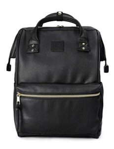 kah&kee leather backpack diaper bag with laptop compartment travel school for women man (black, large)