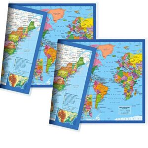 Classic United States USA and World Desk Map, 2-Sided Print, 2-Sided Sealed Lamination, Small Poster Size 11.5 x 17.5 inches (2 Desk Maps)