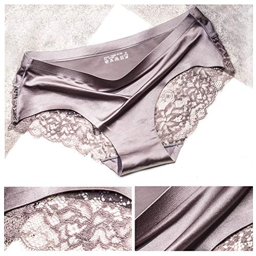 ITAYAX Sexy Lace Underwear for Women Frozen Silk Seamless Panties with Silky Tactile Touch Medium-high Waisted S M L XL 2XL 3XL (Navy Gray Black Skin 4 piece hipster panties)