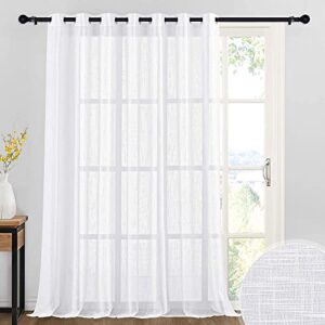 ryb home white curtain sheers - linen texture large window curtain for patio sliding glass door extra wide semi-transparent privacy shades for living room bedroom sunroom, 100 x 95 inch